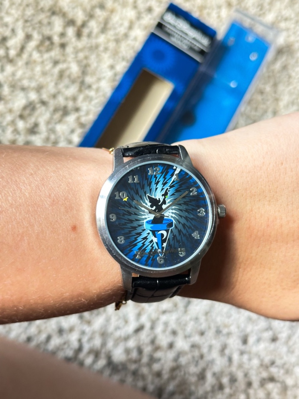 Disney Blue Graphic Dial Wristwatch with Black Strap